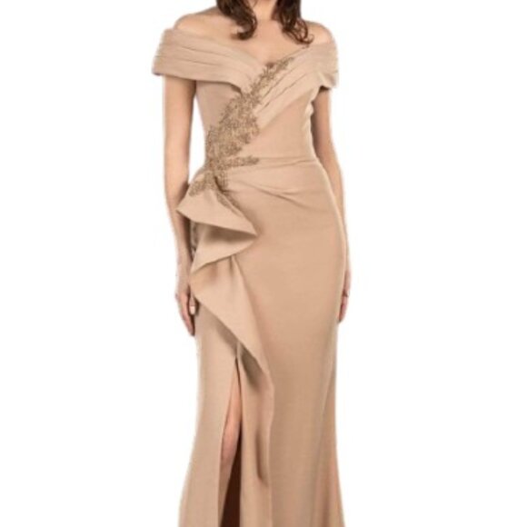NWT Terani Couture 2021M2986 Pleated Mother of the Bride Dress Mocha Size 10 - Picture 1 of 6